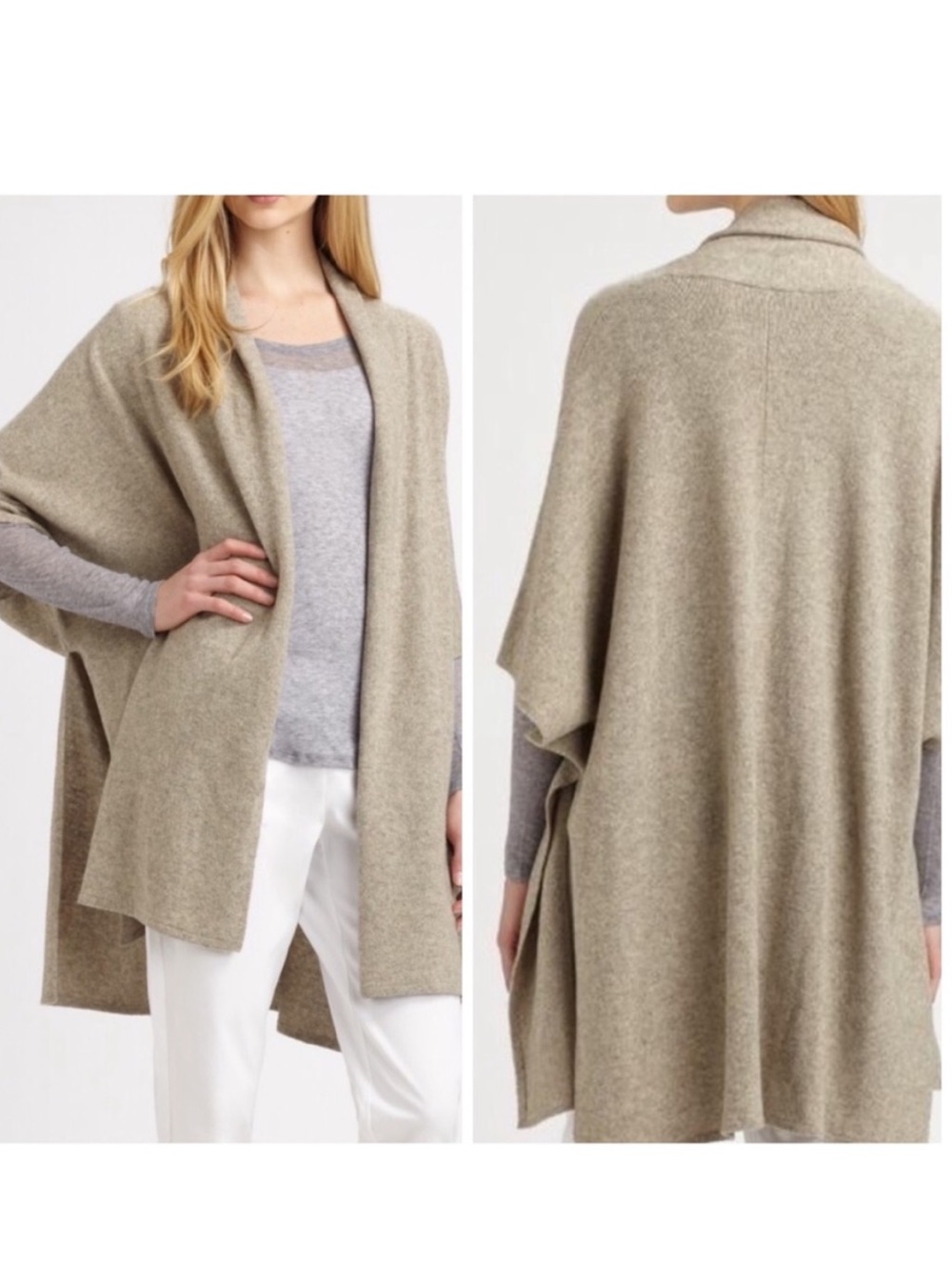 Eileen Fisher Tan Yak & Merino Wool Cape Kimono Open Front Cardigan sz 1X